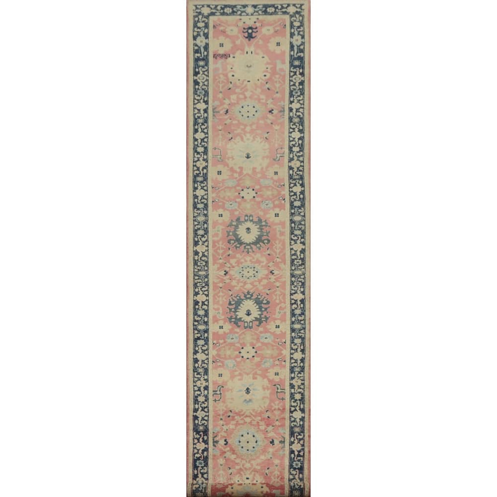 Hand Knotted Oriental 100% Wool Carpet Traditional All-Over Pink Ziegler Runner Rug - 14' 6'' X 2' 7''