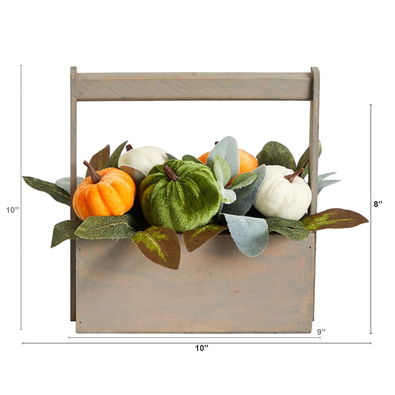 10” Pumpkin Fall Harvest Artificial Arrangement with Wood Basket