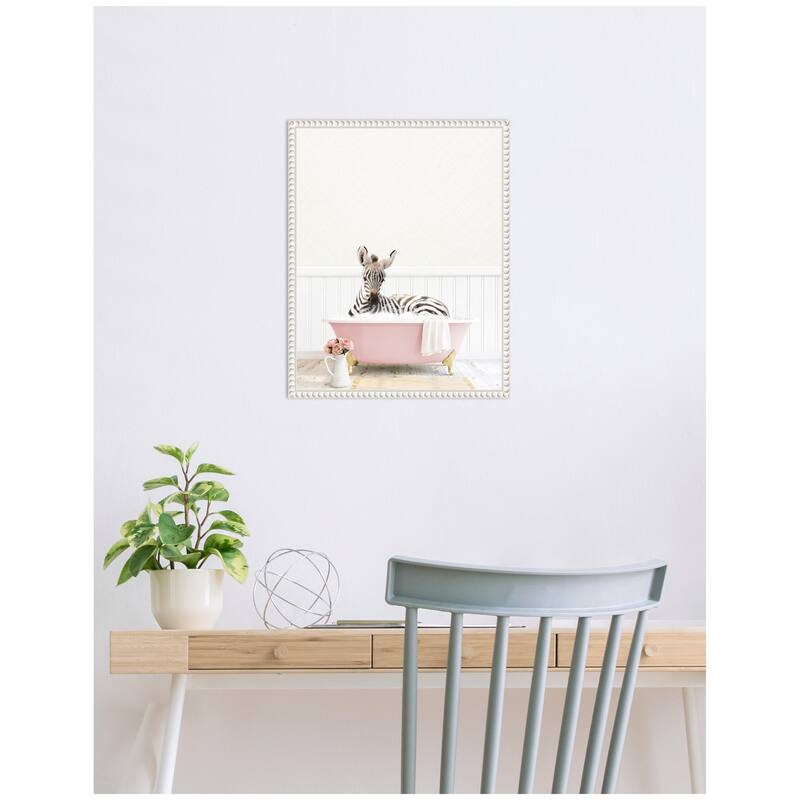 Kate and Laurel Sylvie Baby Zebra in Cottage Rose Bathtub Framed Canvas by Amy Peterson