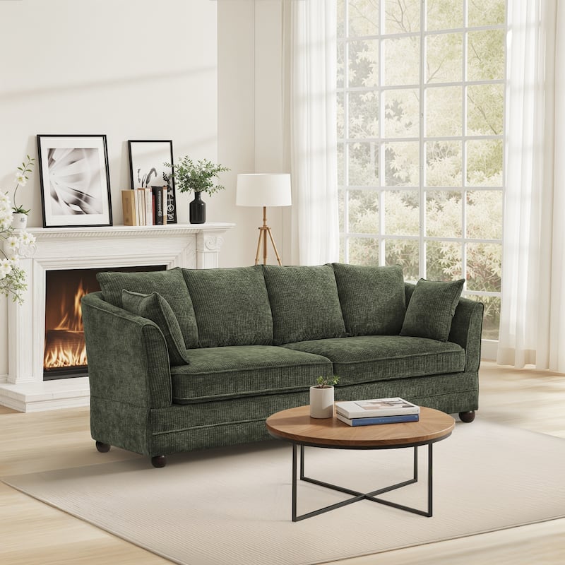 82" Modern Chenille Upholstered Sofa,3-Seater Sofa, Loveseat Sofa, Deep Seat Sofa Set For Living Room,Bedroom,Beige/Blue/Brown - Green