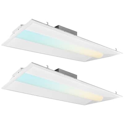 2x4 Center Basket LED Troffer 30/40/50W 3 Color Selectable 3500K/4000K/5000K Dimmable Drop Ceiling Damp Rated 2 Pack