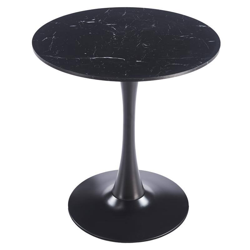 Bristol Modern Solid Wood Top Dining Table with Powder Coated Stainless Steel Pedestal Black Base for Home Kitchen or Restaurant - Marbled Black - 31 Inches