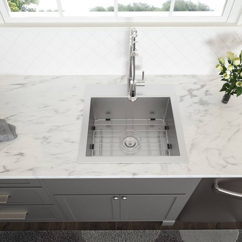Laundry Room Utility Sink Drop In Topmount 16 Gauge Stainless Steel 12 Inch Deep Single Bowl Above Counter Basin