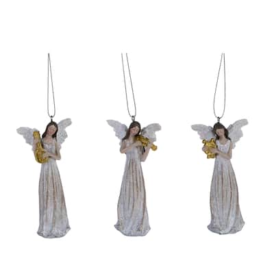 Transpac Resin Harmony Angel Ornament Set of 3 Christmas Home Decorations