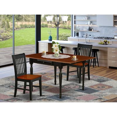 HomeStock 3-Pc Black and Cherry Finish Solid Wood Top With Dropleaf Dining Table Set