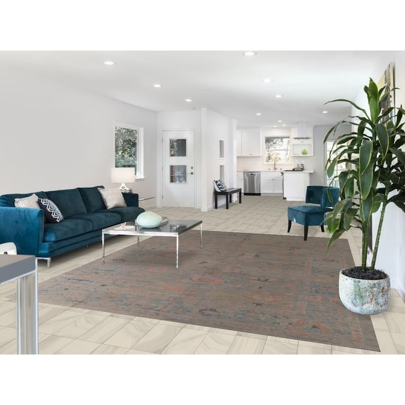 Hand Knotted Oriental 100% Wool Carpet Transitional All-Over Greys & Charcoal Oushak Area Rug - 9' 11'' X 8' 0''