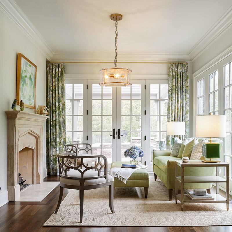 3 - Light Farmhouse Lantern Drum Chandelier with Ripple Glass Shape