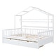 preview thumbnail 8 of 7, White Pinewood House Bed with Roof, 2 Drawers, and Shelf, Full-Length Guardrails