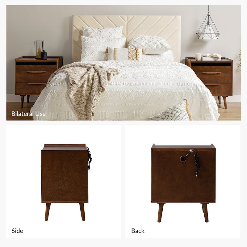 Lisa Mid-Century Modern 3-Drawer Nightstand with Charging Station by HULALA HOME