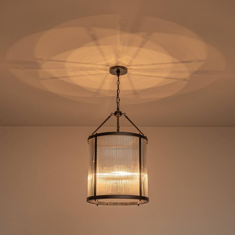 4 - Light Farmhouse Lantern Glass Drum Chandelier for Entryway