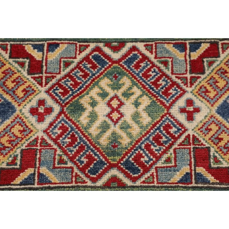 Geometric Kazak Accent Rug Handmade Multi-Color Wool Carpet - 3'4" x 5'0"