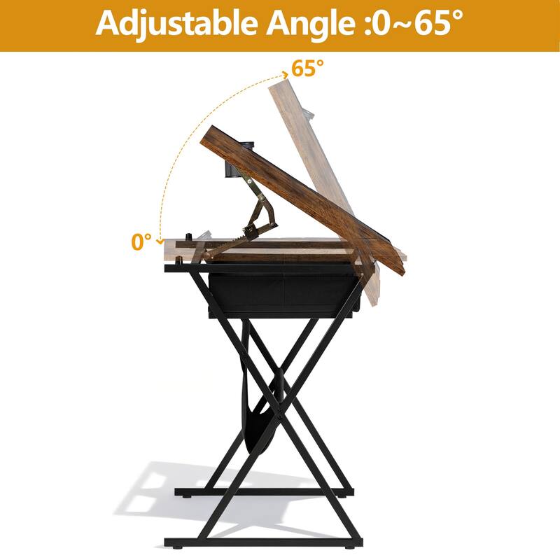 VECELO Drafting Table Set with Stool Set of 2 Tilting Art Desk with Pencil Ledge Storage Drawers with X-Frame for Home Studio