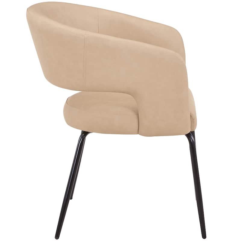 Open Back Dining Chair Upholstered in Leather or Velvet with Iron Legs Set of 2