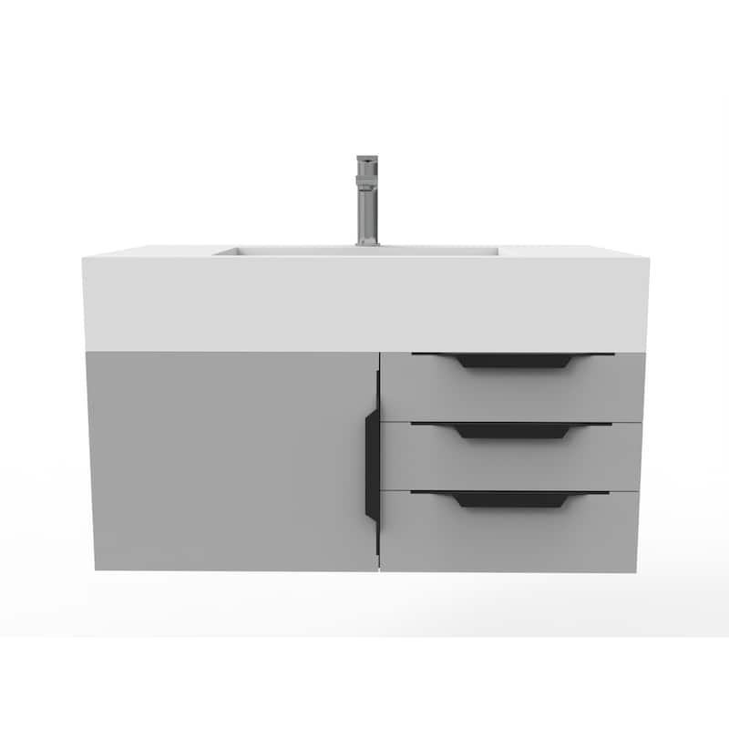 Nile 36-Inch Wall Mounted Bathroom Vanity Set w/ White Top - Matte - Grey