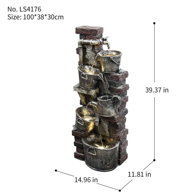 5-Tier Outdoor Water Fountain with LED Lights for Patio, Backyard, and Garden