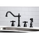 preview thumbnail 1 of 30, Kingston Brass Heritage 8-Inch Widespread Kitchen Faucet with Brass Sprayer Matte Black