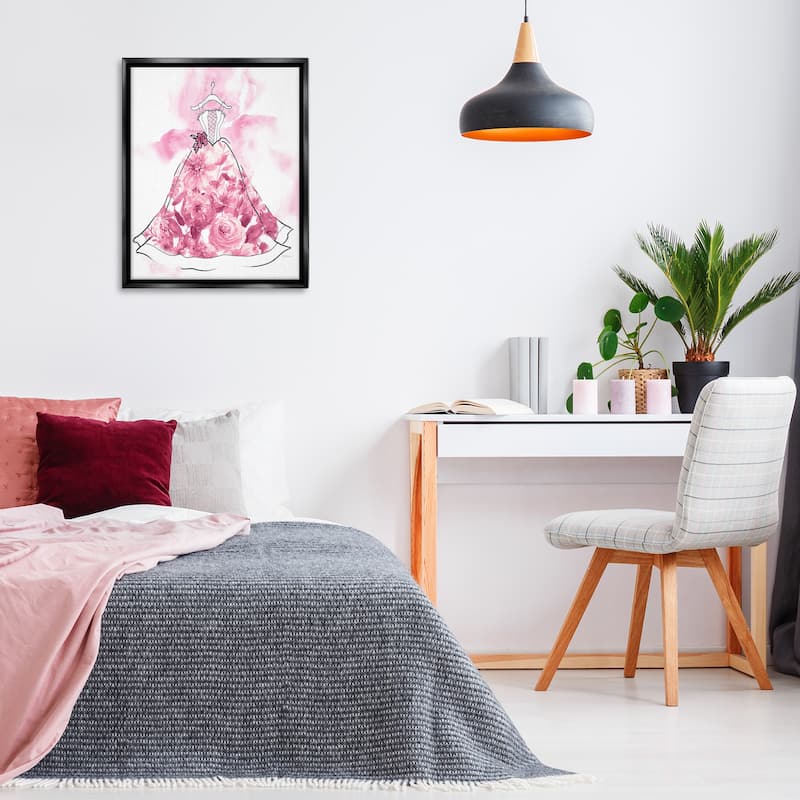 Stupell Modern Watercolor Flower Dress Framed Floater Canvas Wall Art Design By Carol Robinson