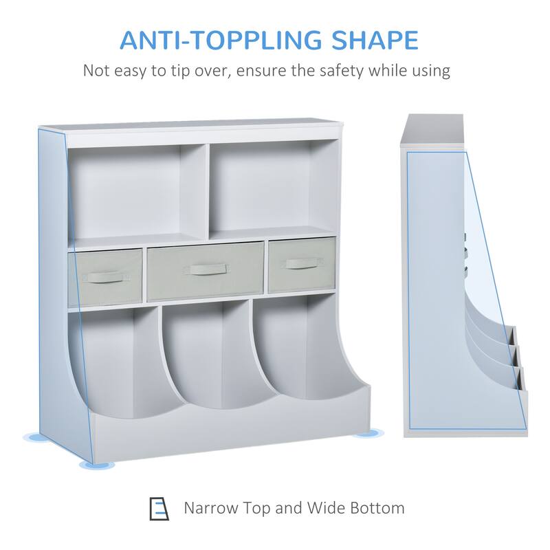Kids Bookcase, Toy Storage Organizer Cabinet, Children Display Bookshelf with Drawers for Toys, Clothes, Books - Gray