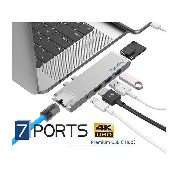 Shop Purefix Usb C Hub 7 In 1 Dual Type C Adapter Silver For Macbook Pro 13 15 Overstock 26517944