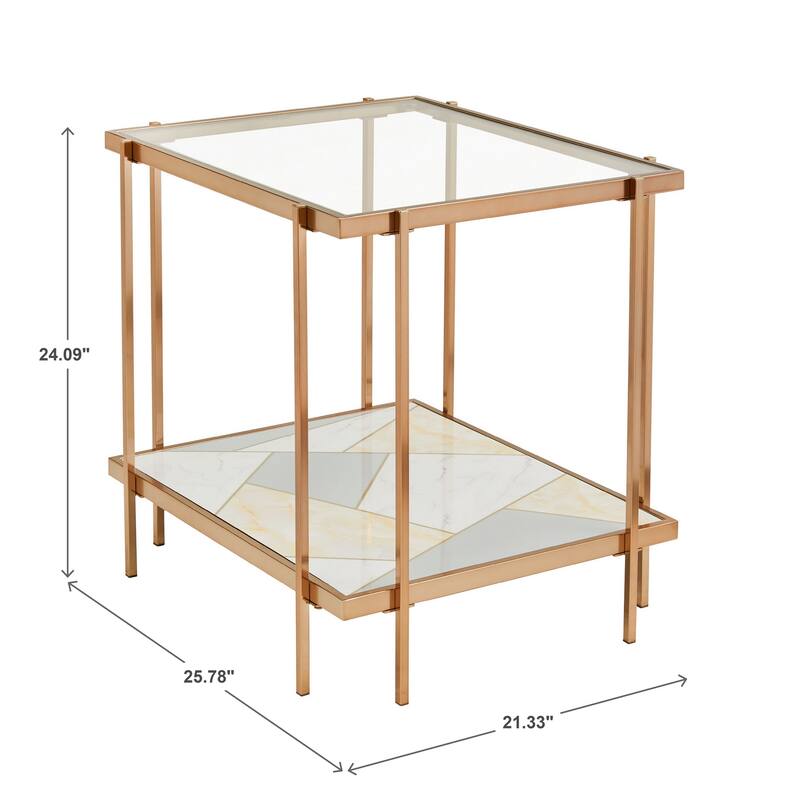 Kew Champagne Gold Finish with Glass and Geometric Pattern End Table by iNSPIRE Q Bold