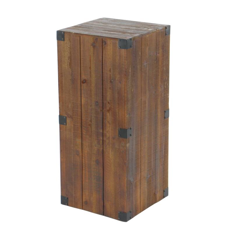 Wood Pillar Style Pedestal Table with Metal Corner Brackets - Set of 5 Brown - Roche River Decor - 16"W x 16"L x 36"H