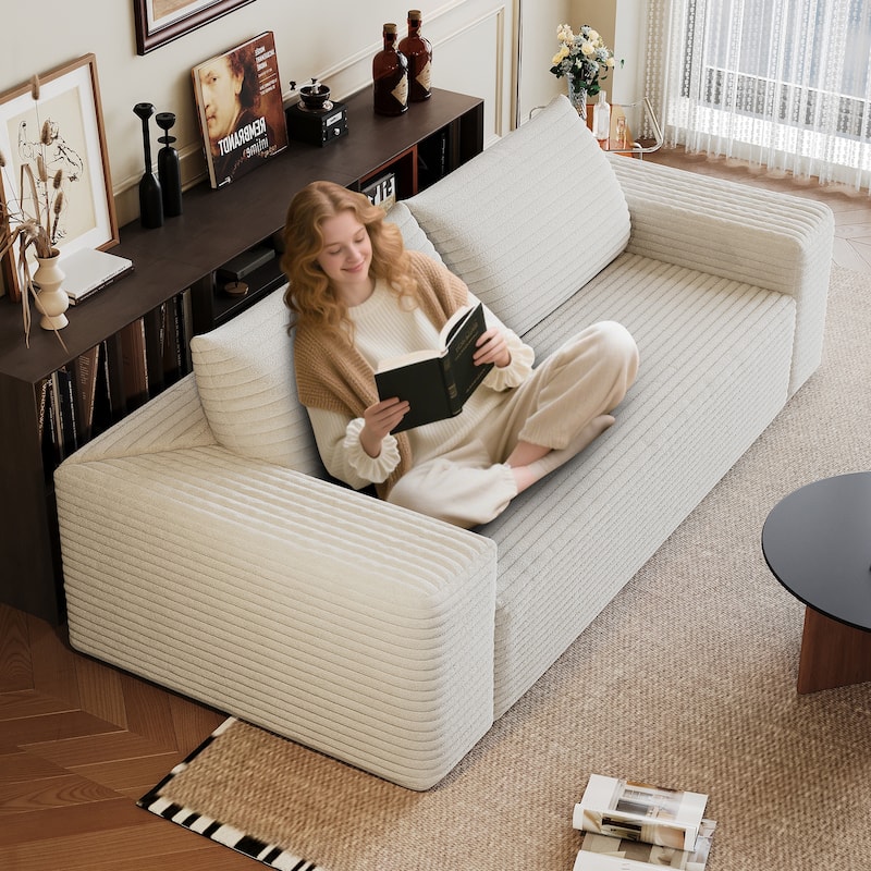 Fabric Sofa Lounge Sofa with High-Density Sponge Cushion, Loveseat Recliner Sofa with Wide Armrests & Striped Pattern