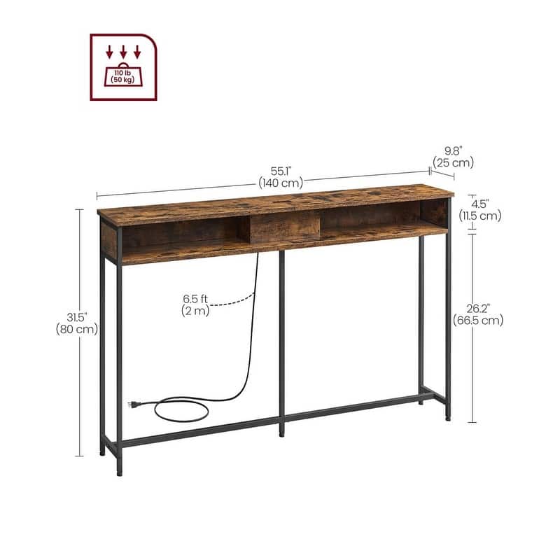 Charging Console Table with Outlets and USB Narrow Entryway Table for Hallway or Living Room