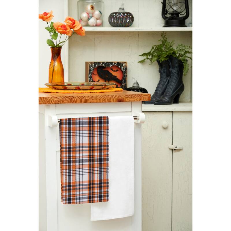 Zelda Orange and Black Plaid Halloween Kitchen Towel