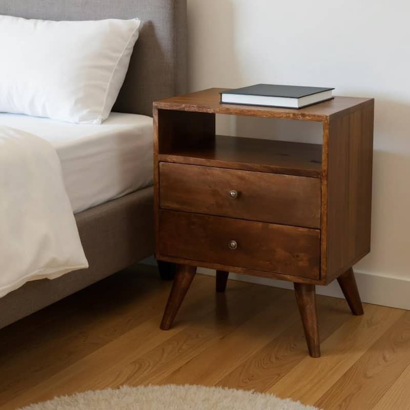 HomeRoots 24" Chestnut Solid Wood Two Drawer Nightstand - Chestnut - 2-drawer