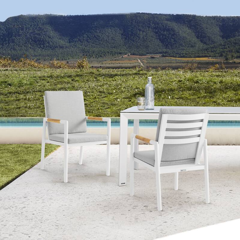 Royal Aluminum and Solid Teak Wood Outdoor Patio Dining Chairs - Set of 2