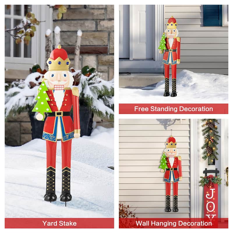 Glitzhome Christmas Nutcracker Yard Stakes Standing Hanging Decor(2-3 Functions)