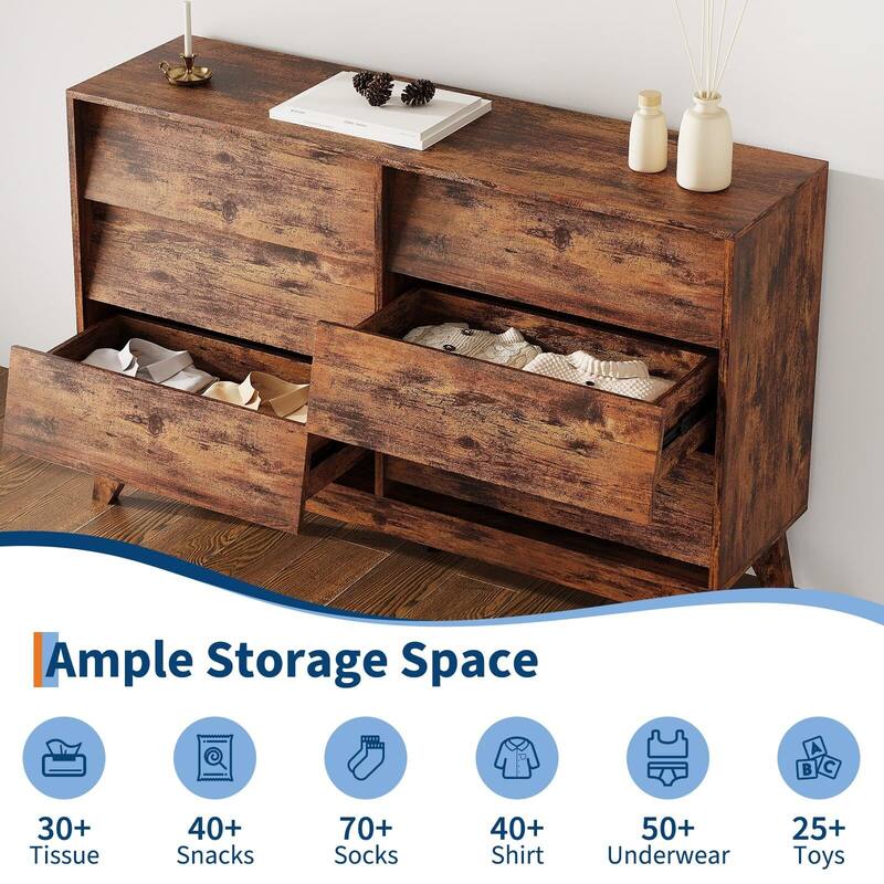 6 Drawer Dresser, Vintage Chest of Drawers with Bevel Design