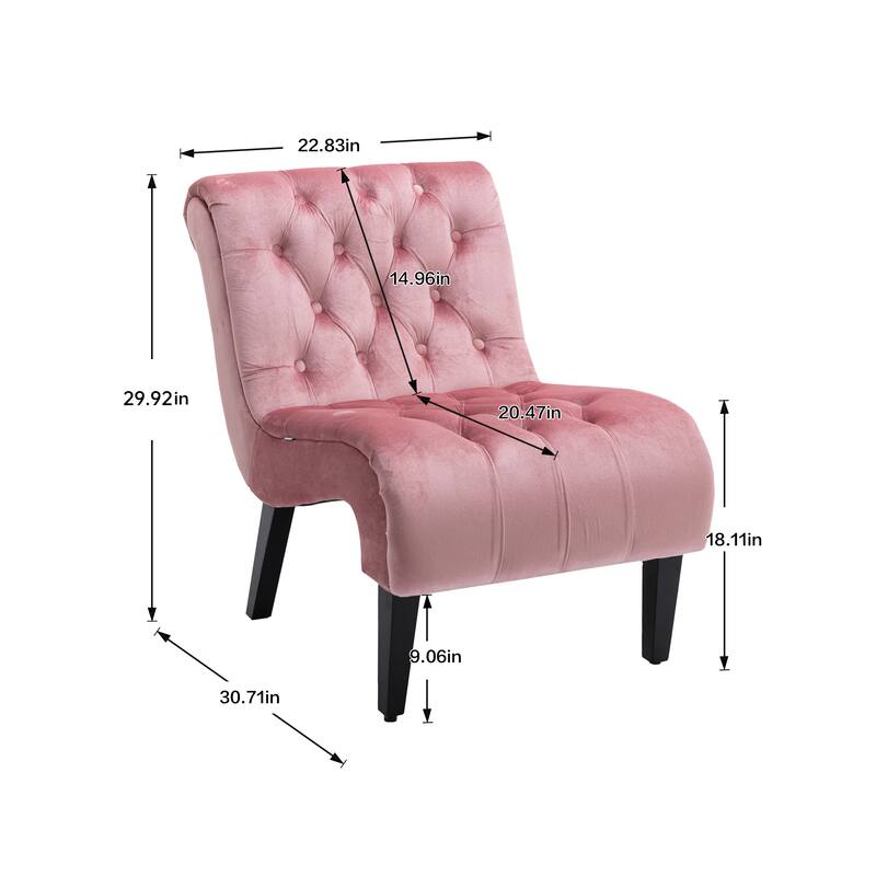 Pink 22.83" Buttons Tufted Accent Chair with Wooden Legs