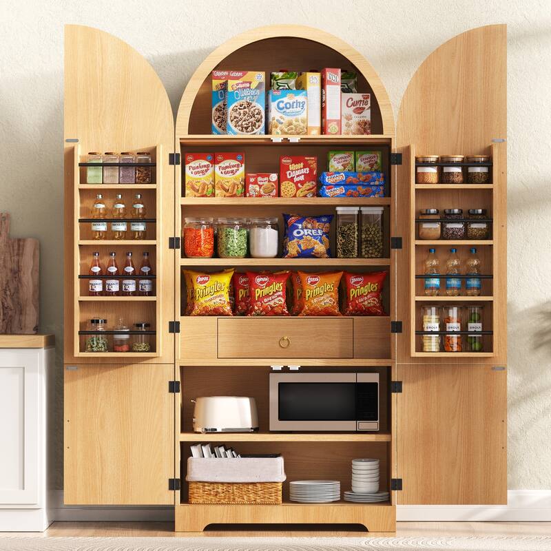 Roomfitters 72" Tall Arched Kitchen Pantry Cabinet with Fluted Doors & Hidden Drawer