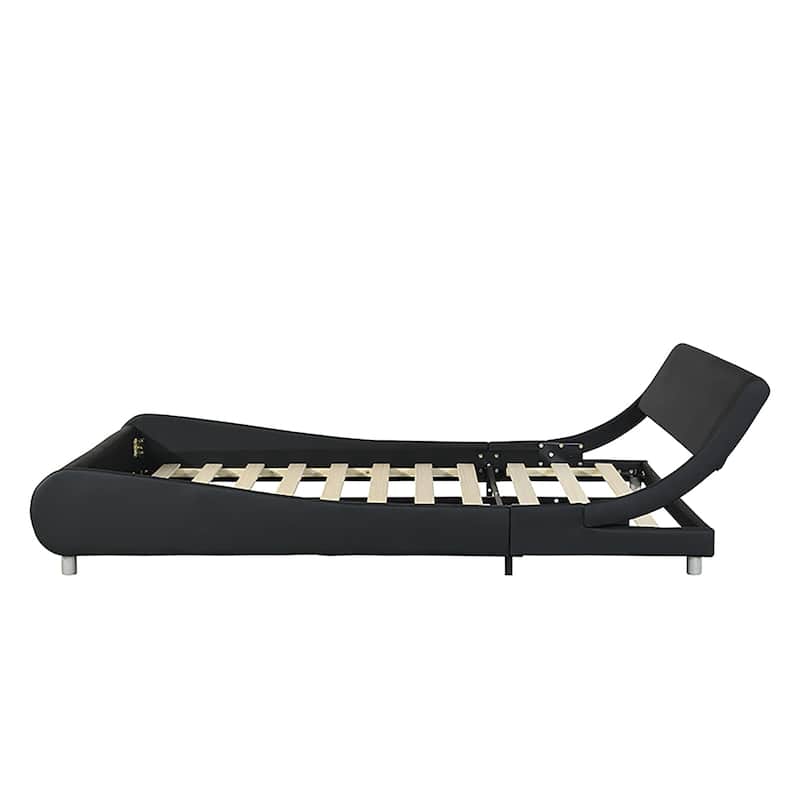 Faux Leather Queen Size Upholstered Platform Bed Frame,LED Lighting with Remote Controller and APP,Wood Slat Support