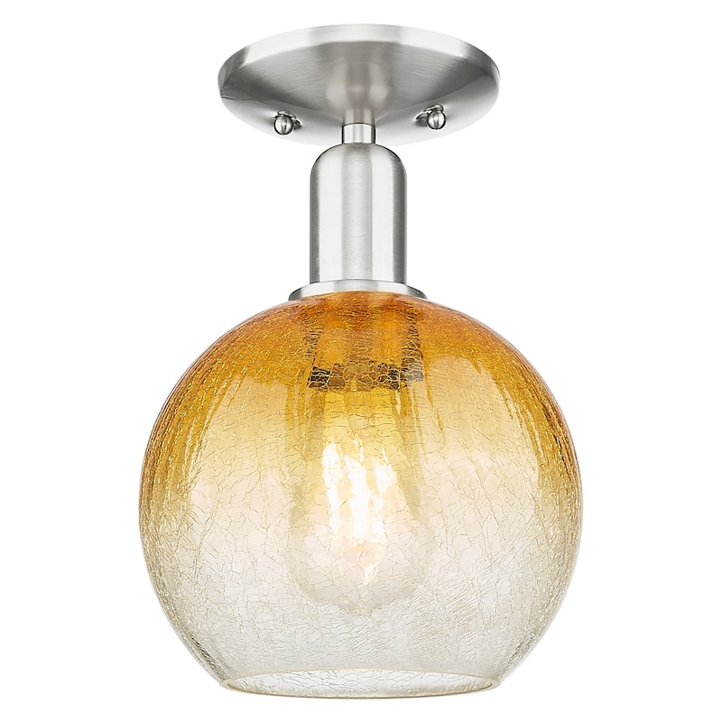 Innovations Lighting Downtown Urban - Brookhaven Globe - 1 Light 8" Semi-Flush Mount Light - Amber Shade/Brushed Satin Nickel