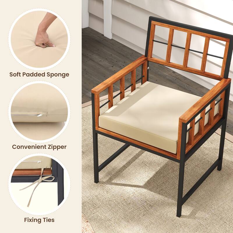 Gymax Acacia Wood Patio Chairs Set of 6 w/Cushions & Metal Frame 400