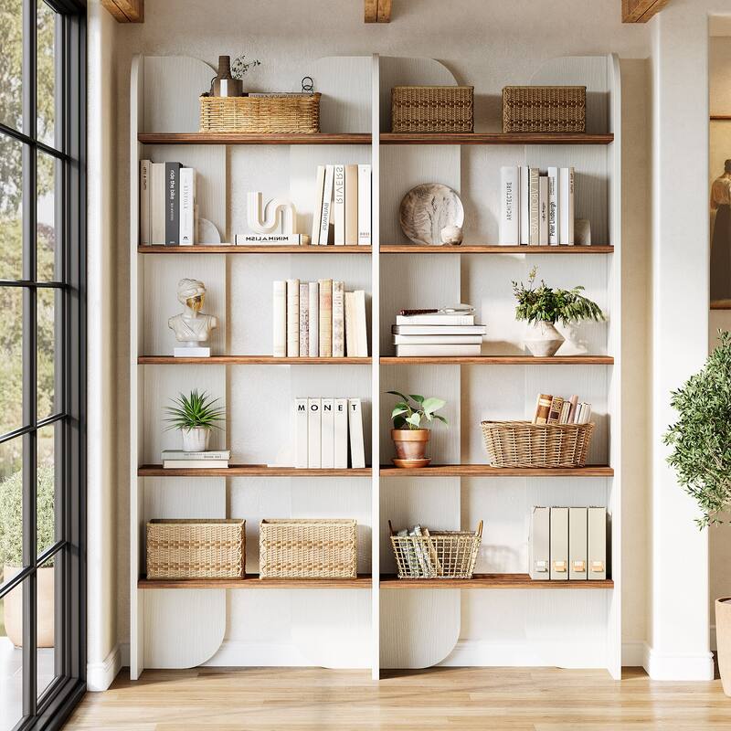 70.87" 5-Tier Double Wide Bookshelf, Open Shelves Tall Floor Standing Bookcase Storage Accent Shelf