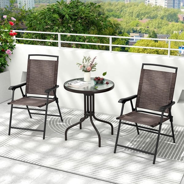 Pieces Modern Compact Patio Table with Folding Chairs Set and