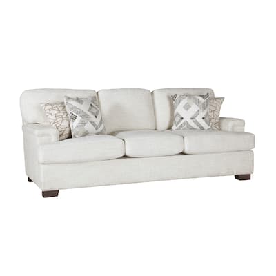 Osy Sofa with 4 Accent Pillows, 91 Inch, Soft Ivory Chenille