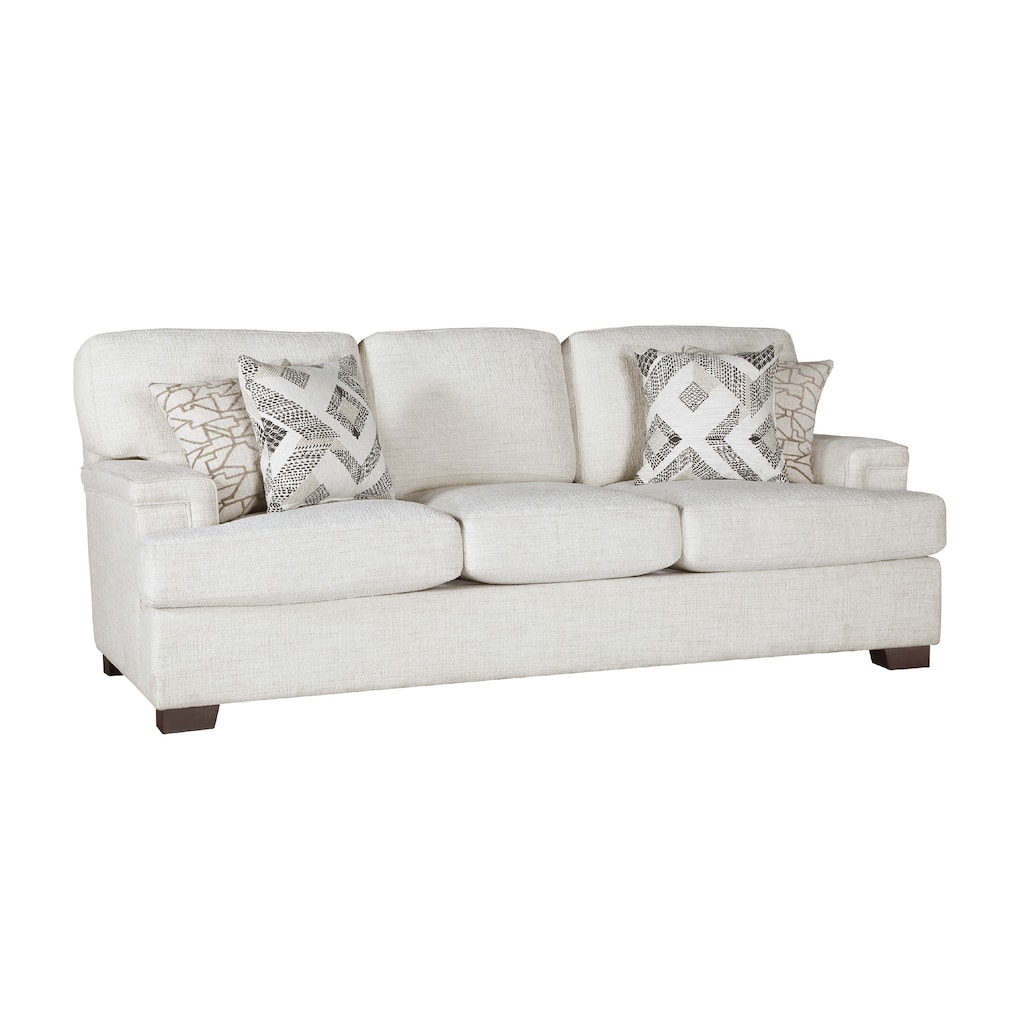 Osy Sofa with 4 Accent Pillows, 91 Inch, Soft Ivory Chenille
