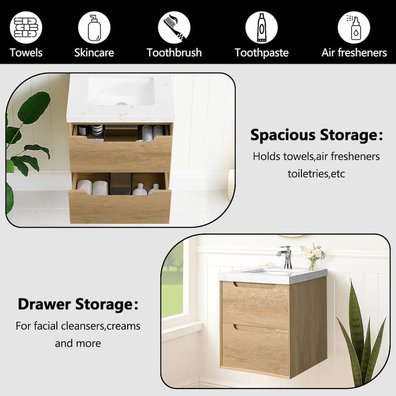 24"36"48"60"72"84" Floating Bathroom Vanity with Engineered Top Rectangulare Sink Solid Wood