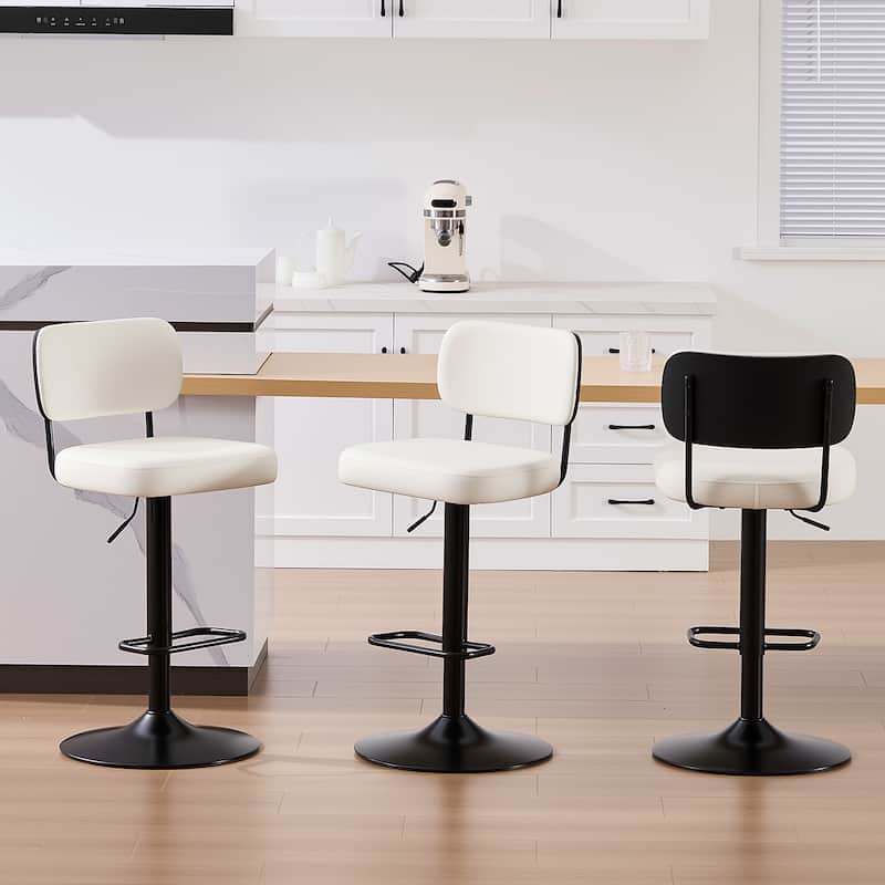 Adjustable Height Swivel Bar Stools with Back and Footrest - 17.7"W x 15.75"D x 35"-42.9"H