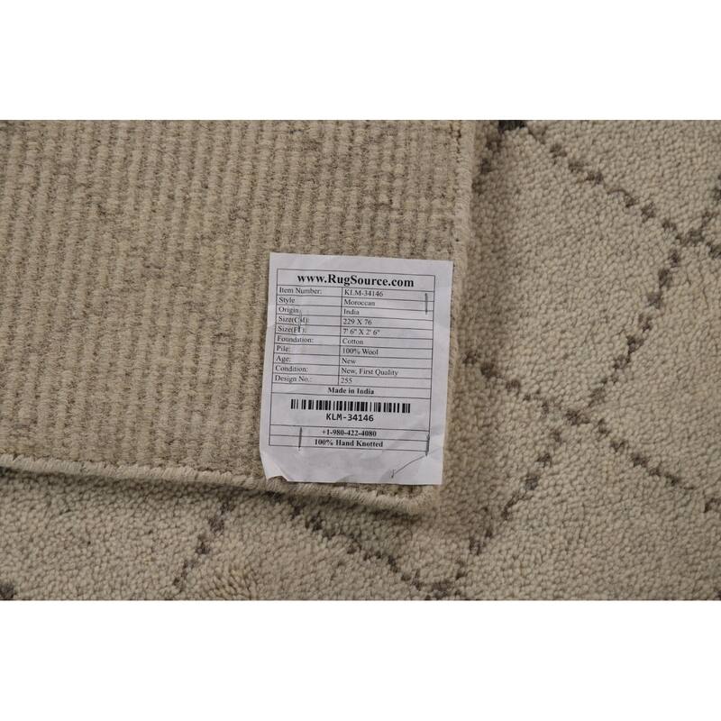 Trellis Moroccan Runner Rug Hand-Knotted Oriental Wool Carpet - 2'6" x 7'6"