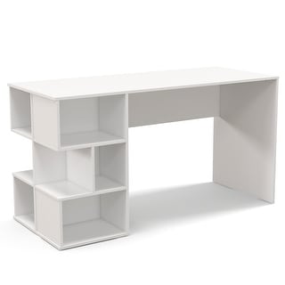 Modern Computer Desk with 3 Tier Storage Shelves for Home Office-White ...