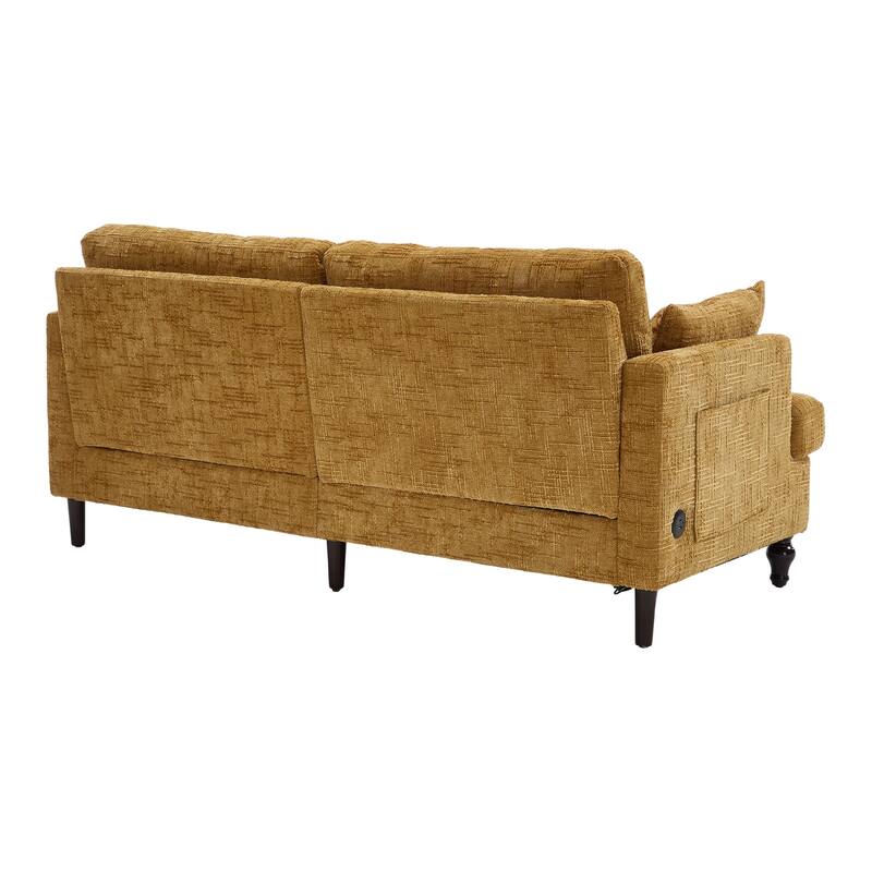 Modern Style Chenille 2-Seater Wood-Legged Sofa With Led Light,USB Charging Port And Storage Bag Living Room Bedroom Study Room