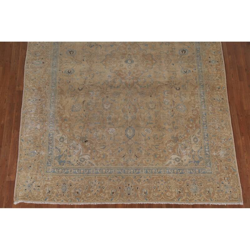 Hand Knotted Oriental 100% Wool Carpet Traditional Floral Beige & Ivories Kashan Area Rug - 10' 9'' X 7' 4''