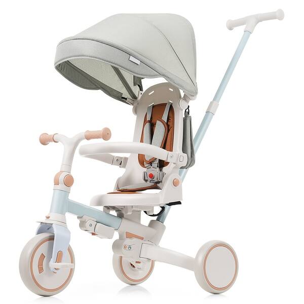 slide 2 of 81, 7 in 1 Baby Tricycle, Foldable Toddler Tricycle with Removable and Adjustable Parent Handle, Toddler Push Bike Blue