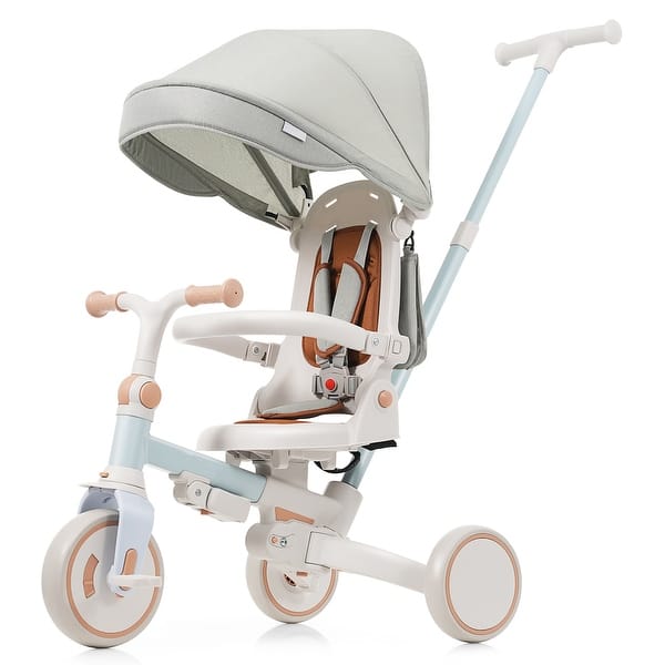 slide 2 of 14, 7 in 1 Baby Tricycle, Foldable Toddler Tricycle with Removable and Adjustable Parent Handle, blue Blue