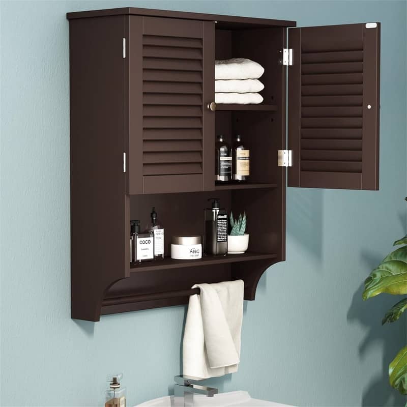 Medicine Cabinet with Towels Bar - 8.9"D x 23.6"W x 29.3"H - Brown